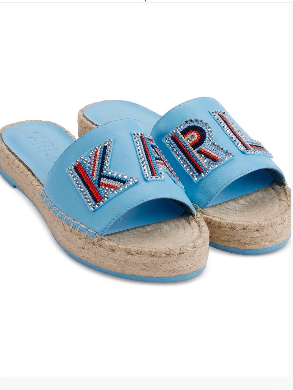 New Karl Lagerfeld Paris Caine Espadrille Slide Sandals Sz 36EU 6 US Baltic Blue
